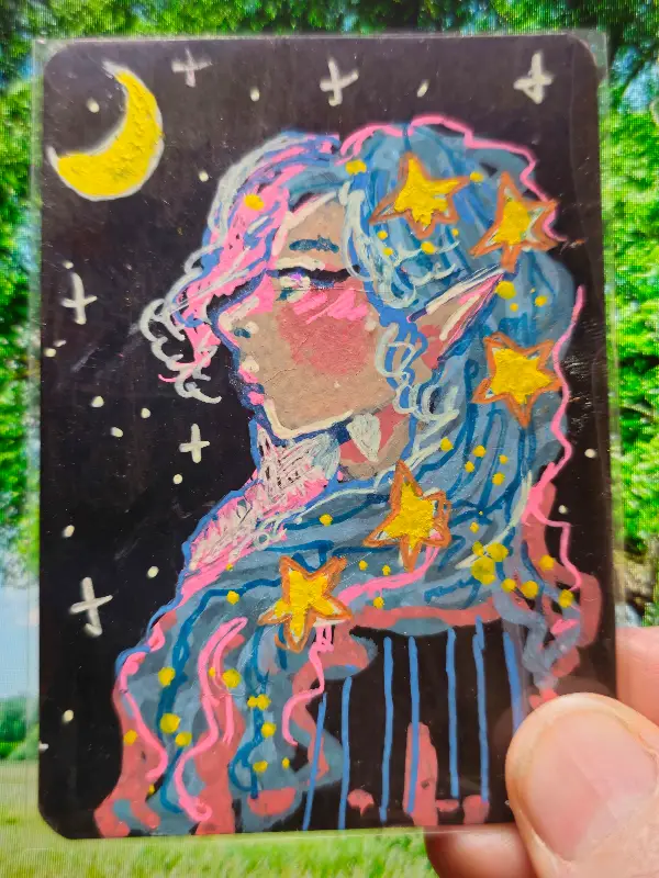 Starry Hair aceo art card