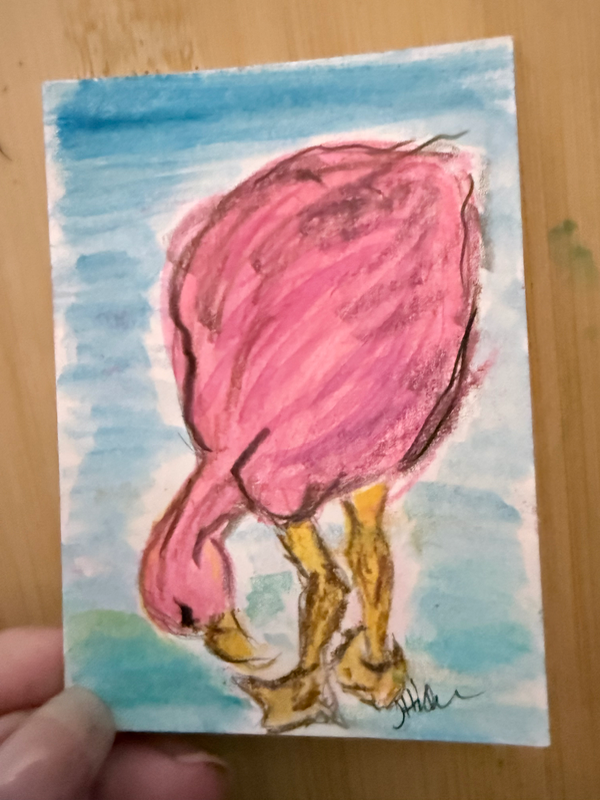Baby flamingo aceo art card