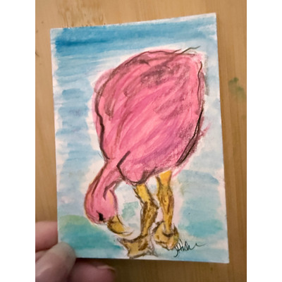 Baby flamingo aceo art card thumbnail 1