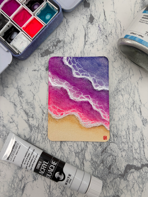 Neon beach waves | abstract sparkles UV light reactive water seascape aceo art card thumbnail 1
