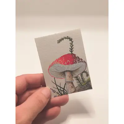 Red Mushroom 001 aceo art card thumbnail 2