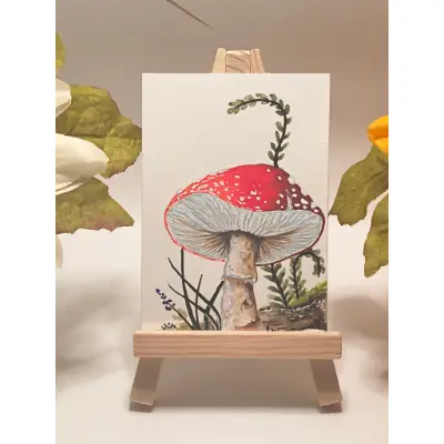 Red Mushroom 001 aceo art card thumbnail 1