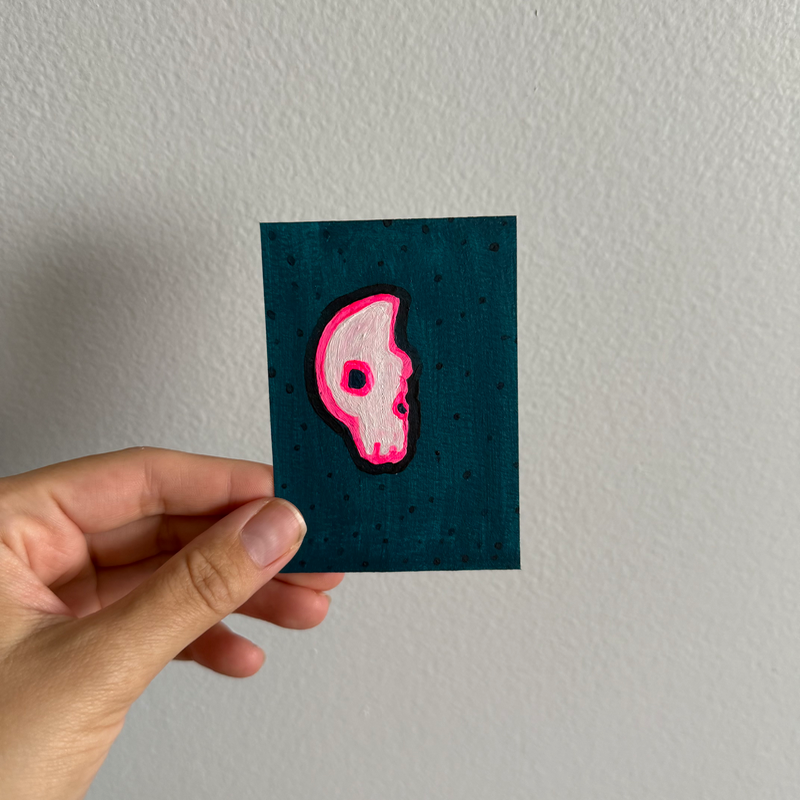 Original Skull ACEO | Neon Bones #2/3 aceo art card