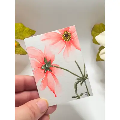 Blushing Blossoms aceo art card thumbnail 2