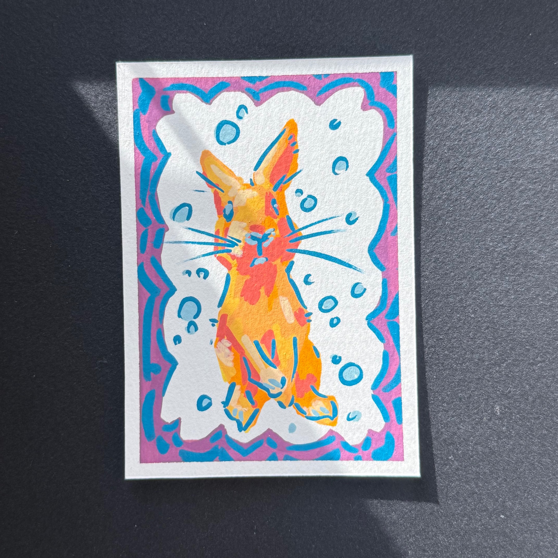 strange rabbit aceo art card