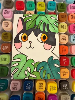 Hiding in the Plants - Alcohol Marker - 2.25 x 3.25 in aceo art card thumbnail 1