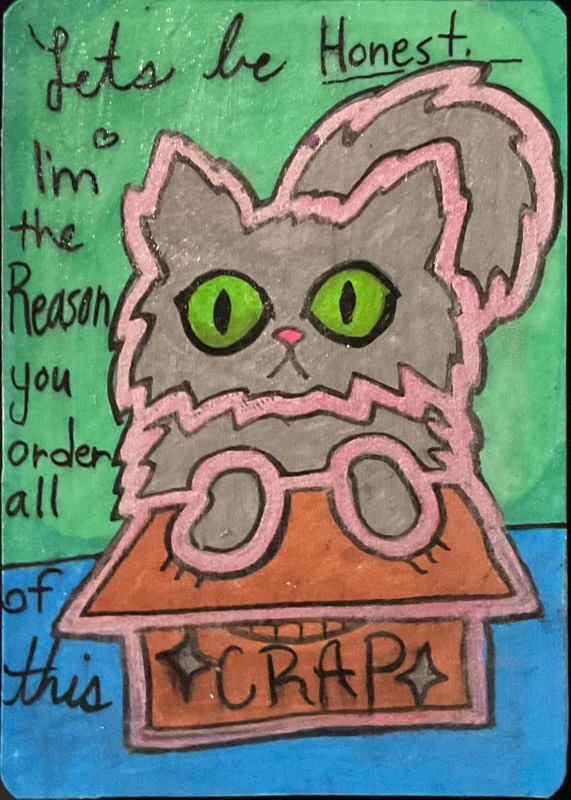 Sassy Kitty in Box aceo art card