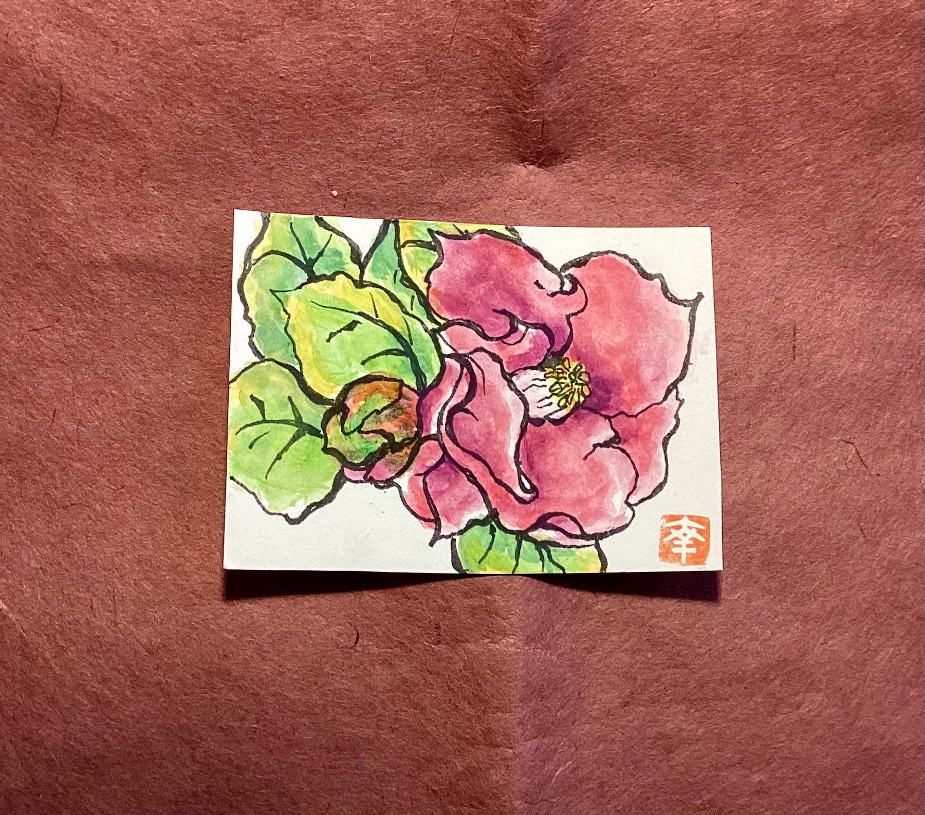 Camellia (tubaki) aceo art card