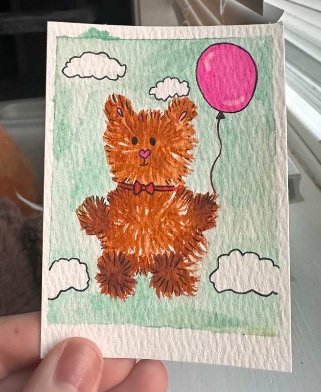 Floating Teddy aceo art card