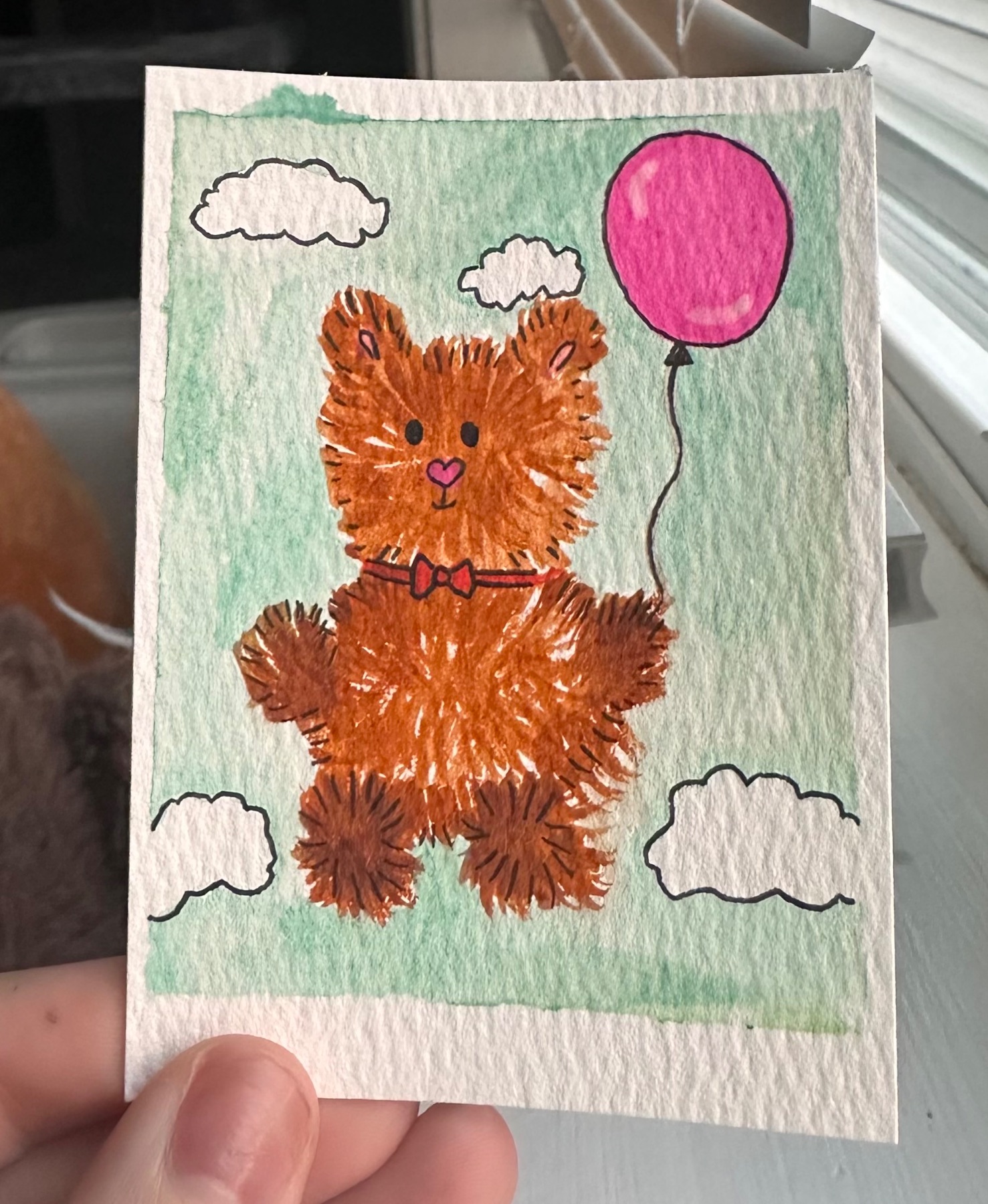 Floating Teddy aceo art card