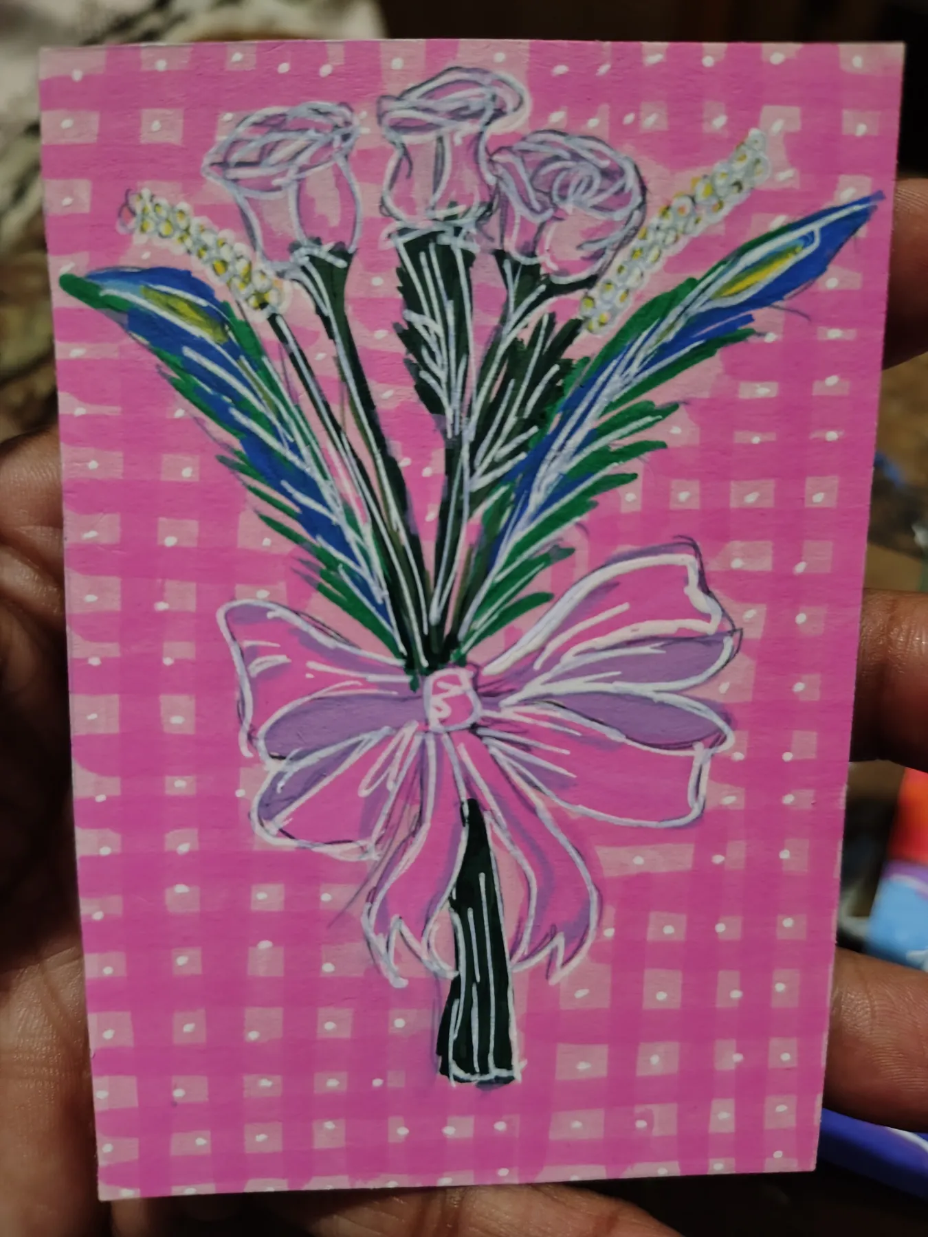 Ribbons and roses aceo art card