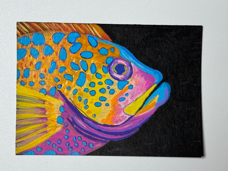 Neon fish aceo art card