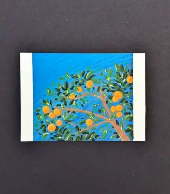 Orange on Blue aceo art card thumbnail 2
