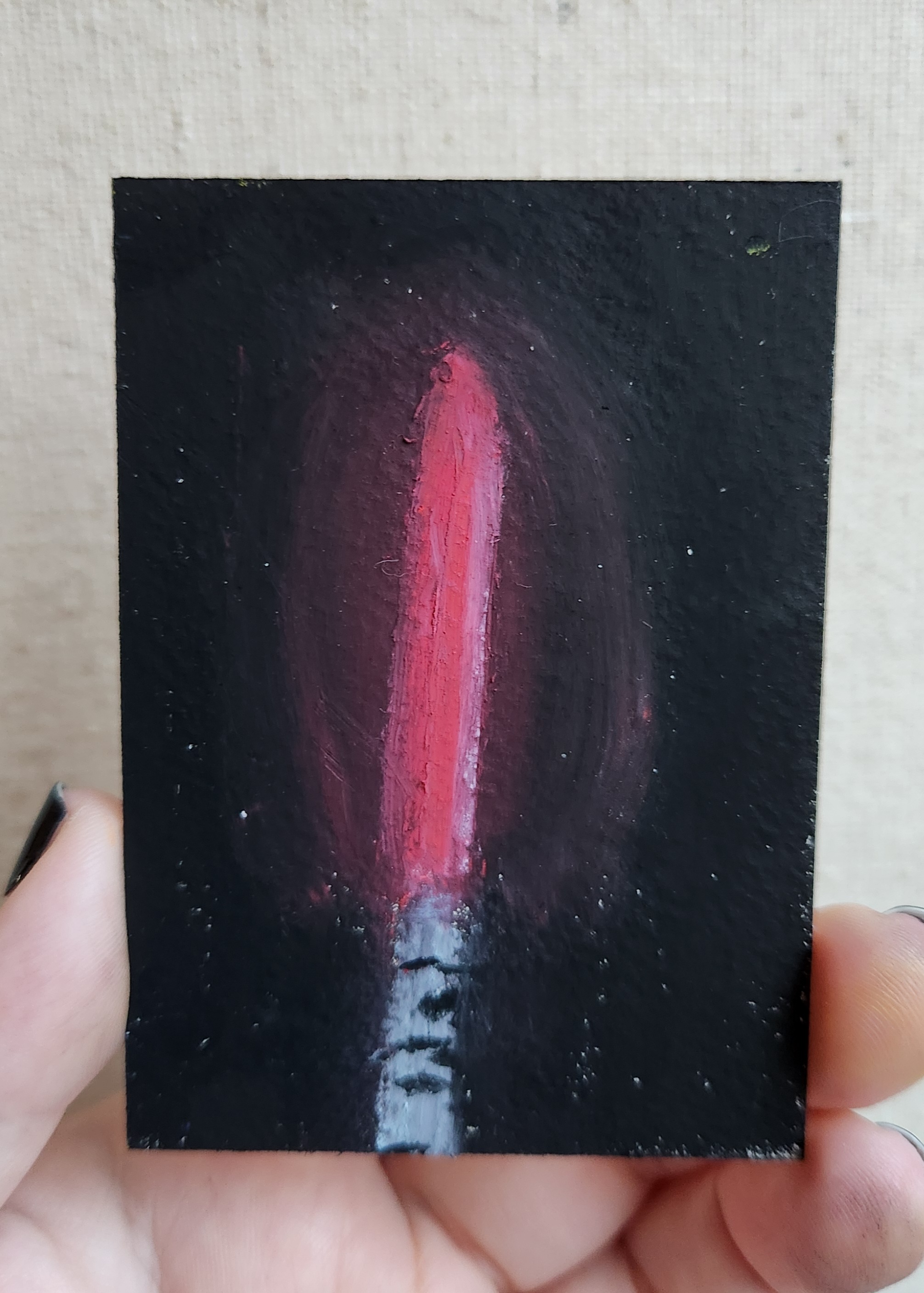 Red Lightsaber | original oil pastel aceo art card