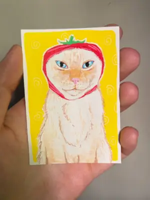 Tomato Cat (#4) aceo art card thumbnail 2