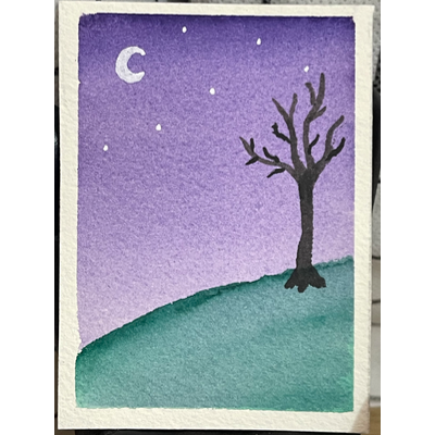 Purple Sky Night aceo art card thumbnail 2