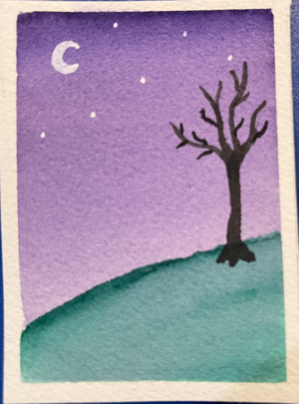 Purple Sky Night aceo art card