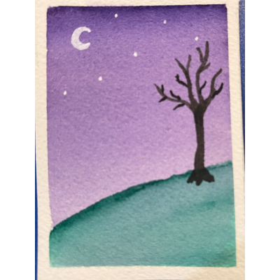 Purple Sky Night aceo art card thumbnail 1