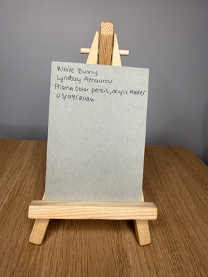 White Bunny with gold Border Original ACEO by Lyndsay Aznaurov aceo art card thumbnail 2