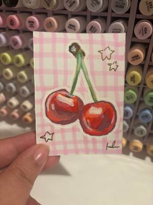 “Cheerful Cherries” fruit aceo art card thumbnail 2