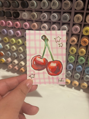 “Cheerful Cherries” fruit aceo art card thumbnail 1