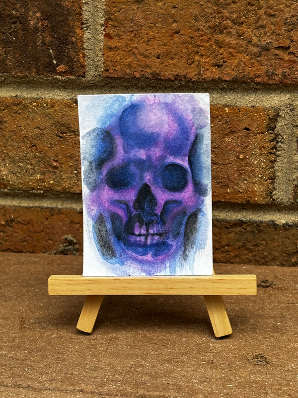 Purple Abstract Skull Watercolor aceo art card