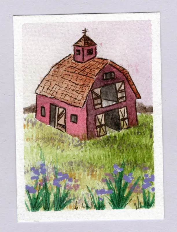 Barn at Dawn aceo art card