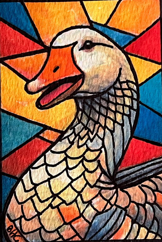 Colorful Goose aceo art card