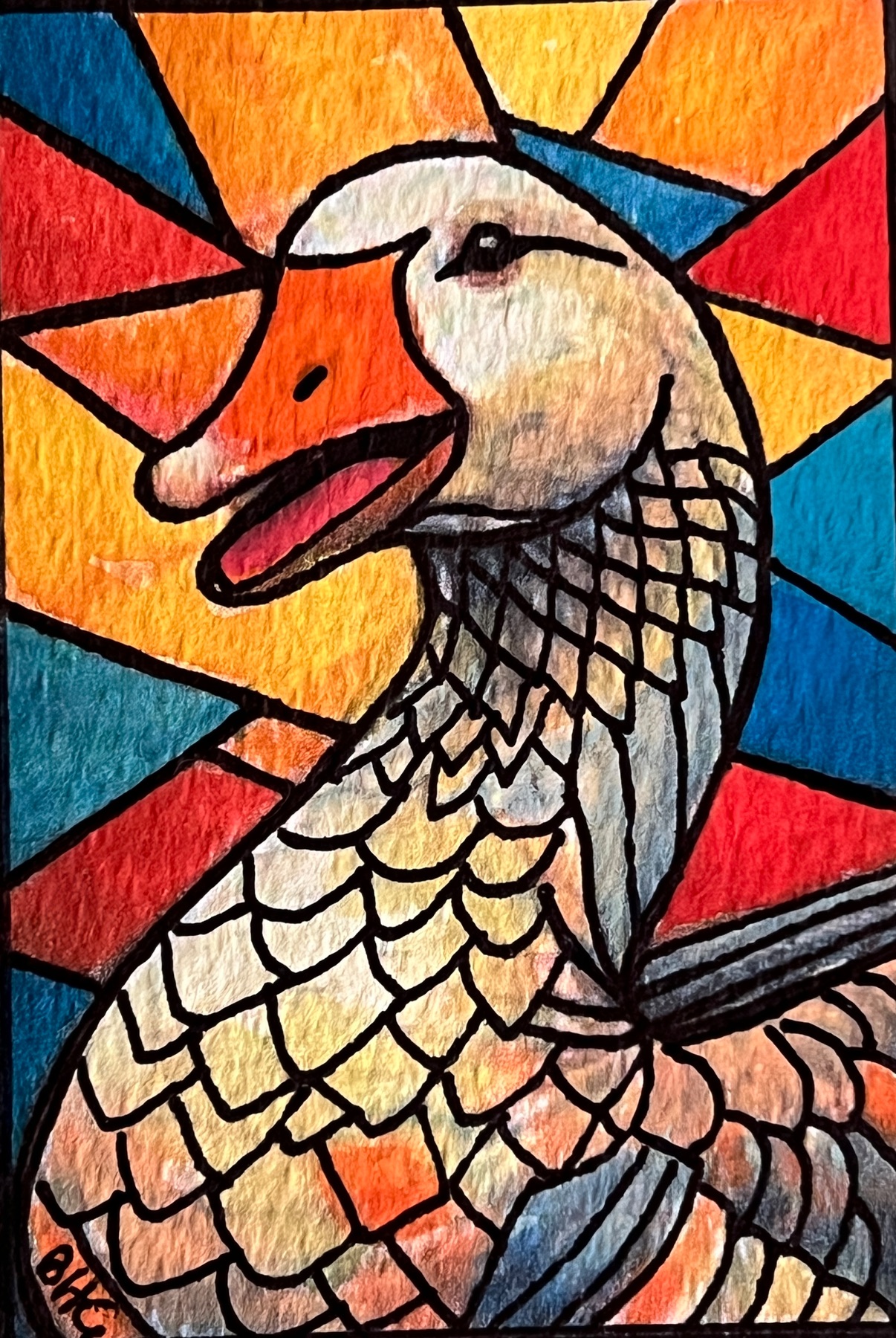 Colorful Goose aceo art card