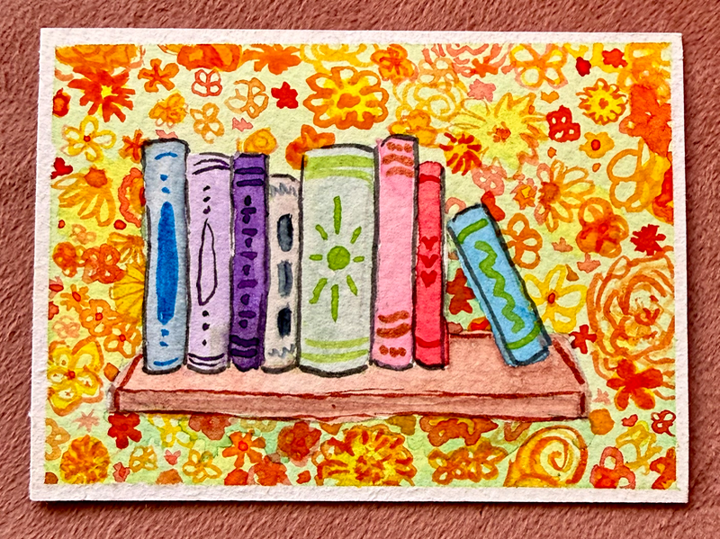 Whimsical Bookshelf aceo art card