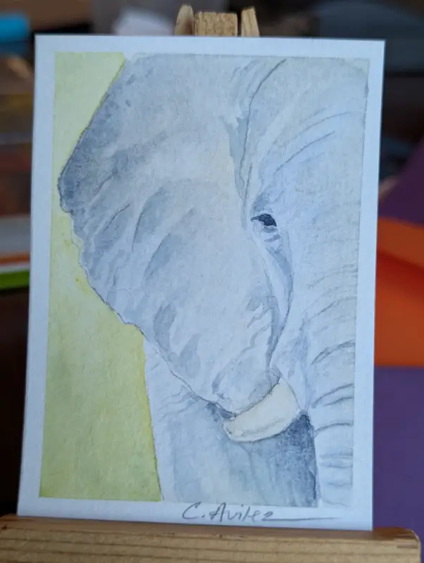 ACEO Original Watercolor Elephant aceo art card