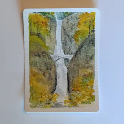 Multnomah Falls, Autumn aceo art card thumbnail 2