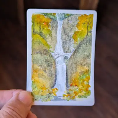 Multnomah Falls, Autumn aceo art card thumbnail 4