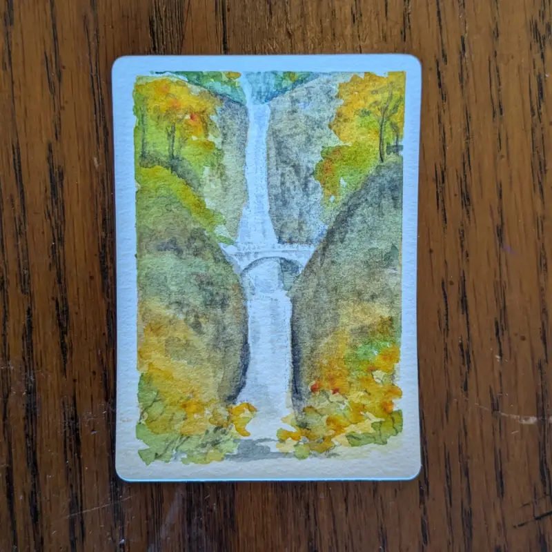 Multnomah Falls, Autumn aceo art card