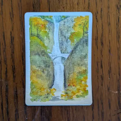 Multnomah Falls, Autumn aceo art card thumbnail 1