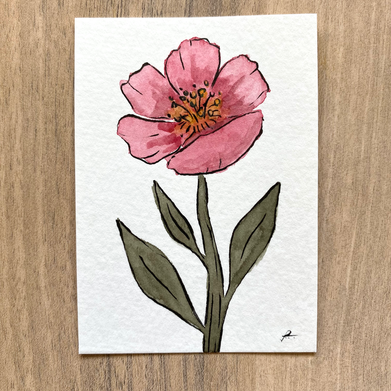 Pink Flower aceo art card