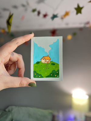 Cozy Cottage on a Hill aceo art card thumbnail 1