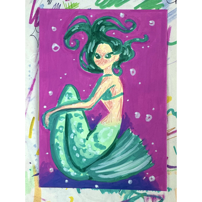 Green Mermaid aceo art card thumbnail 2