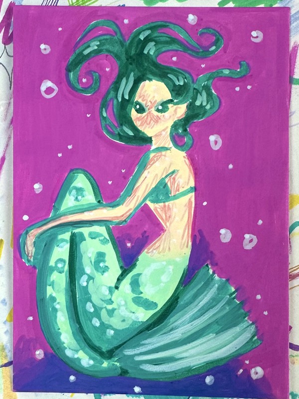 Green Mermaid aceo art card