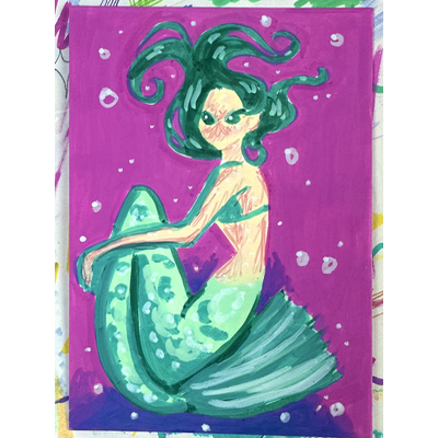 Green Mermaid aceo art card thumbnail 1