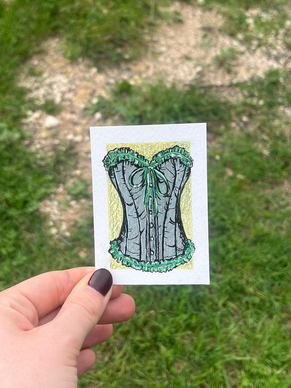 Green Lace Corset aceo art card