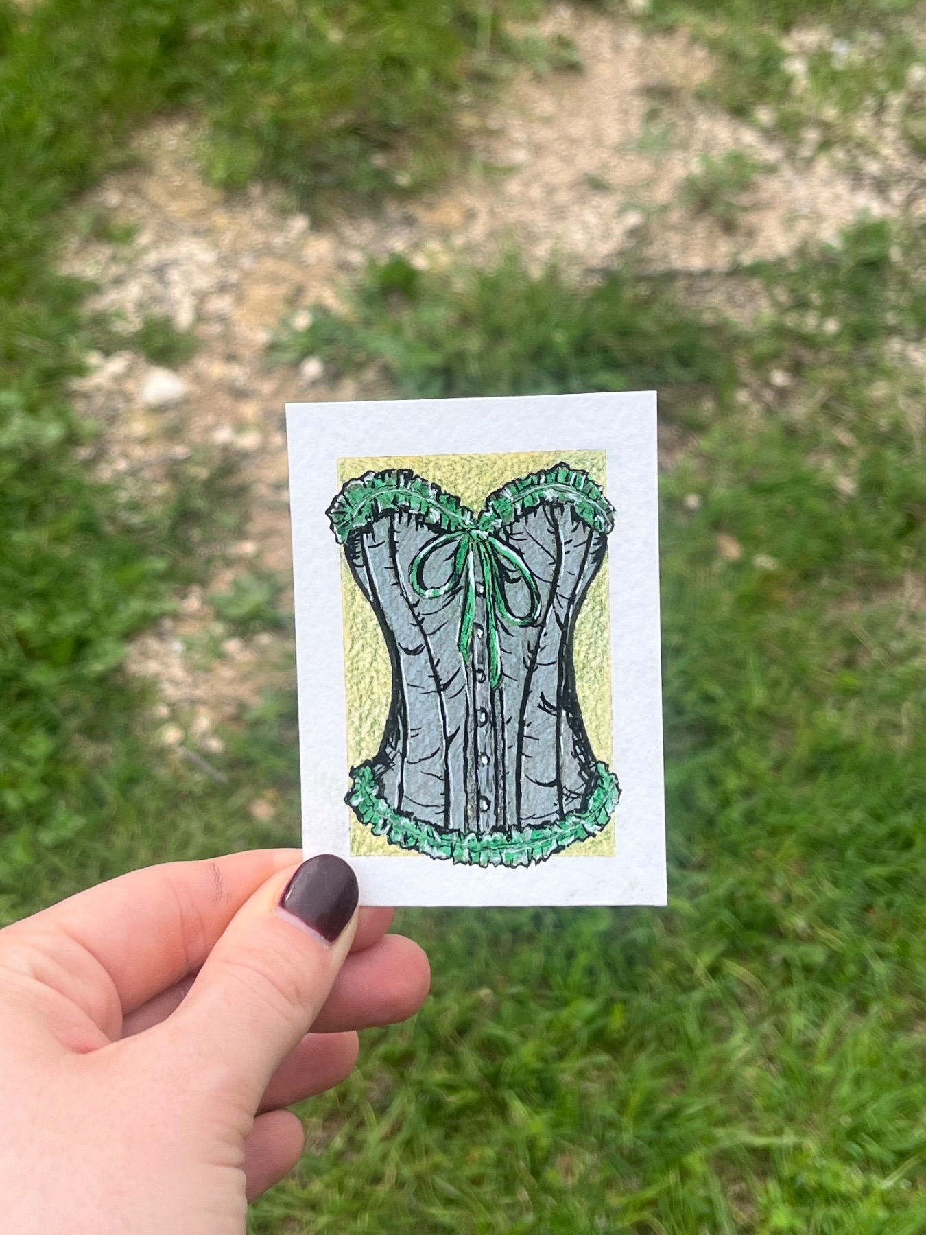 Green Lace Corset aceo art card