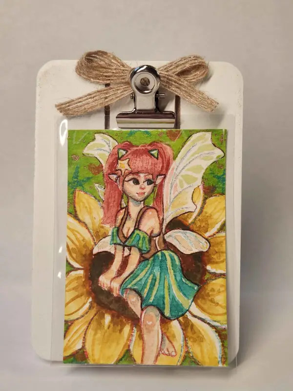 Original ACEO- Flower Fairy Series - Sunflower Fairy 7/9 aceo art card