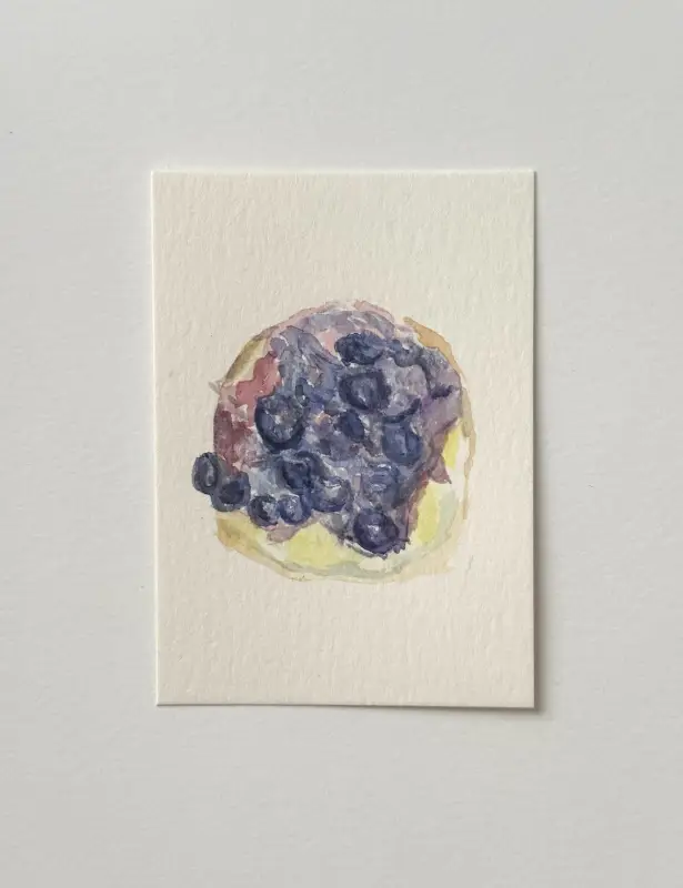 Blueberry Lemon Cinnamon Roll Watercolor aceo art card