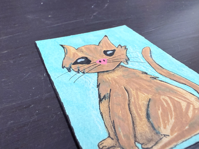 Original ACEO Art Whimsical Cute Kitten Cat Art Acrylic/Ink Mini 2.5x3.5 aceo art card thumbnail 2
