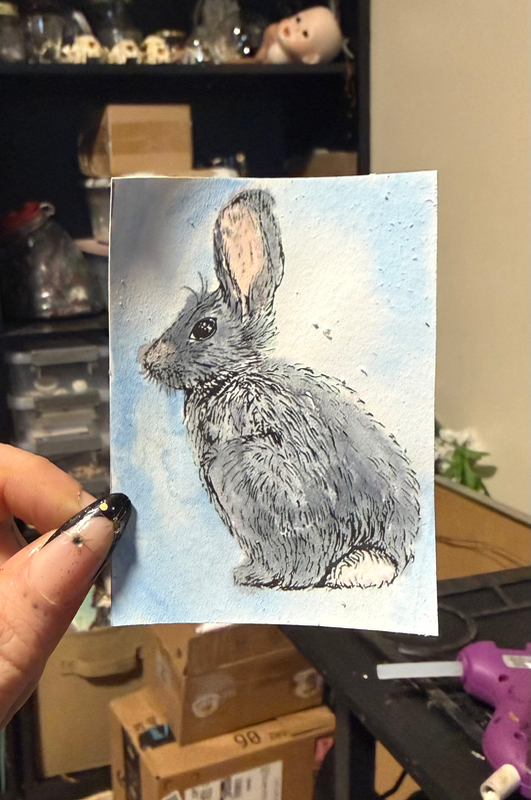 Bunny rabbit aceo art card
