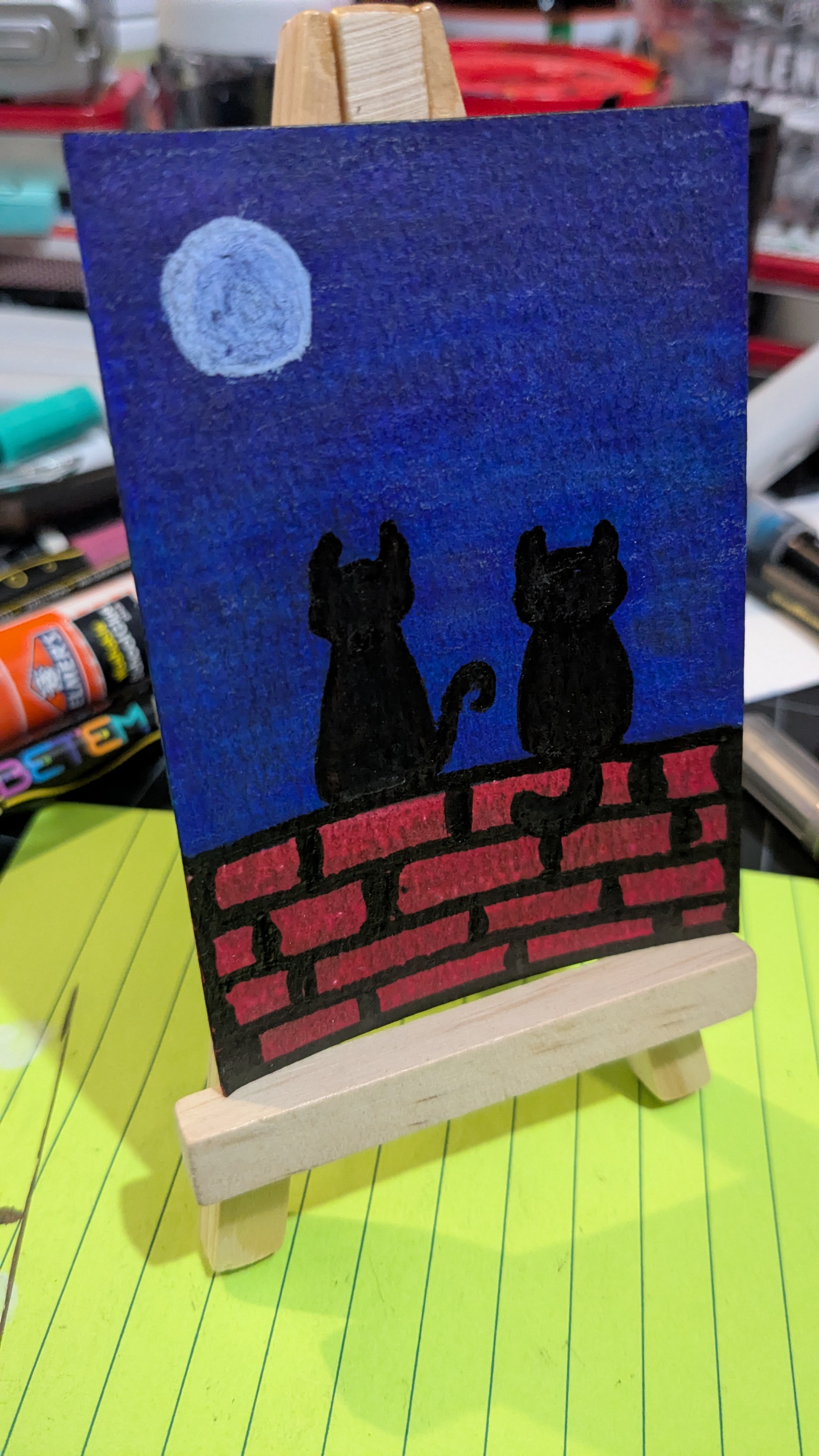 2 cats on the wall aceo art card