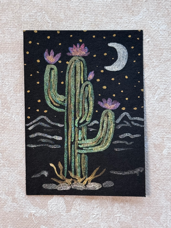 Metallic watercolor, cactus ACEO aceo art card