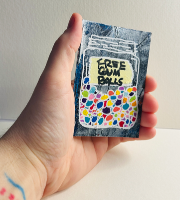 Free Gum Balls ACEO  Whimsical Candy Jar Mini Painting – Dark Humor Sweet Art Card aceo art card thumbnail 2
