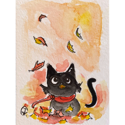 Cats Fall Tree | aceo art | TinyGallery